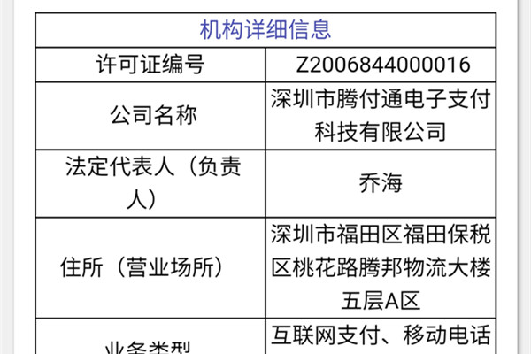 腾付通支付许可资格